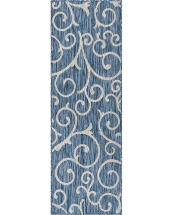 Modern outdoor botanical curl rug - Blue / 2’ x 6’ 1 /