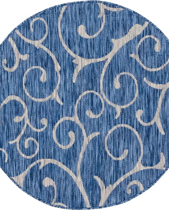 Modern outdoor botanical curl rug - Blue / 4’ 1 x 4’ 1 /