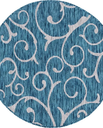 Modern outdoor botanical curl rug - Teal / 4’ 1 x 4’ 1 /