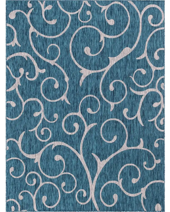 Modern outdoor botanical curl rug - Teal / 9’ x 12’ /