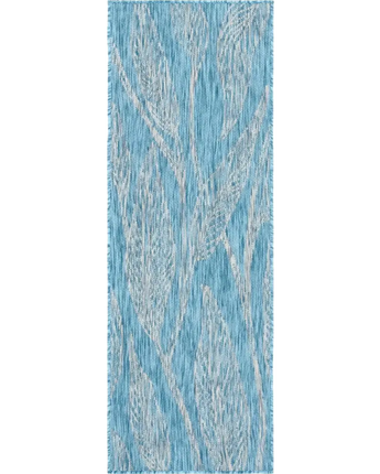 Modern outdoor botanical leaf rug - Light Aqua / 2’ x 6’ 1 /