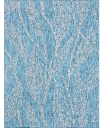 Modern outdoor botanical leaf rug - Light Aqua / 9’ x 12’ /