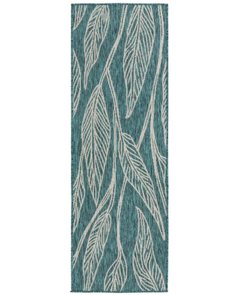 Modern outdoor botanical leaf rug - Teal / 2’ x 6’ 1 /