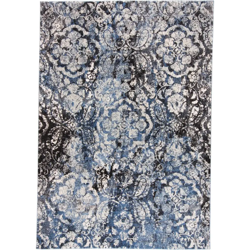 Ainsley Modern Distressed Floral Rug - Blue / Black / 