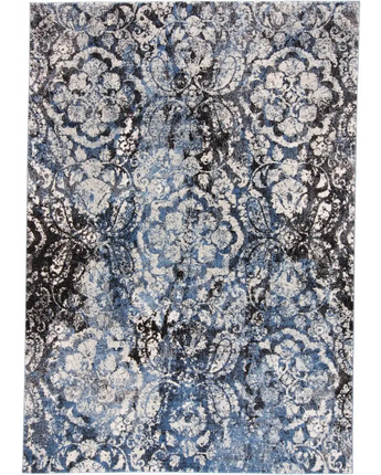Ainsley Modern Distressed Floral Rug - Blue / Black / 
