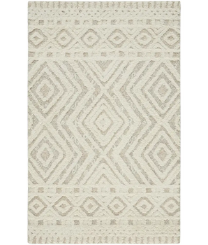 Anica Moroccan Wool Rug w/Diamonds - White / Tan / Rectangle