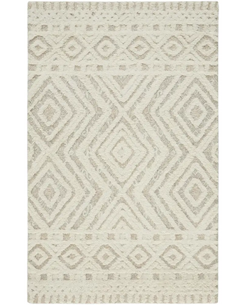 Anica Moroccan Wool Rug w/Diamonds - White / Tan / Rectangle