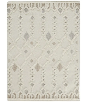 Anica Moroccan Wool Rug w/Ornamental Diamonds - White / Tan 