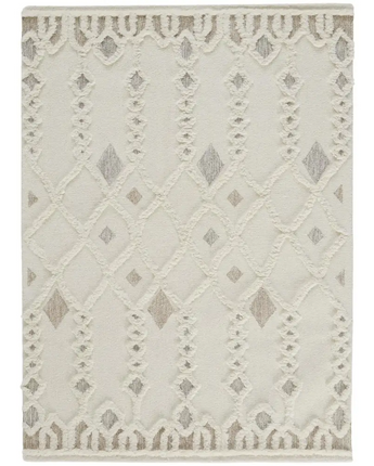 Anica Moroccan Wool Rug w/Ornamental Diamonds - White / Tan 