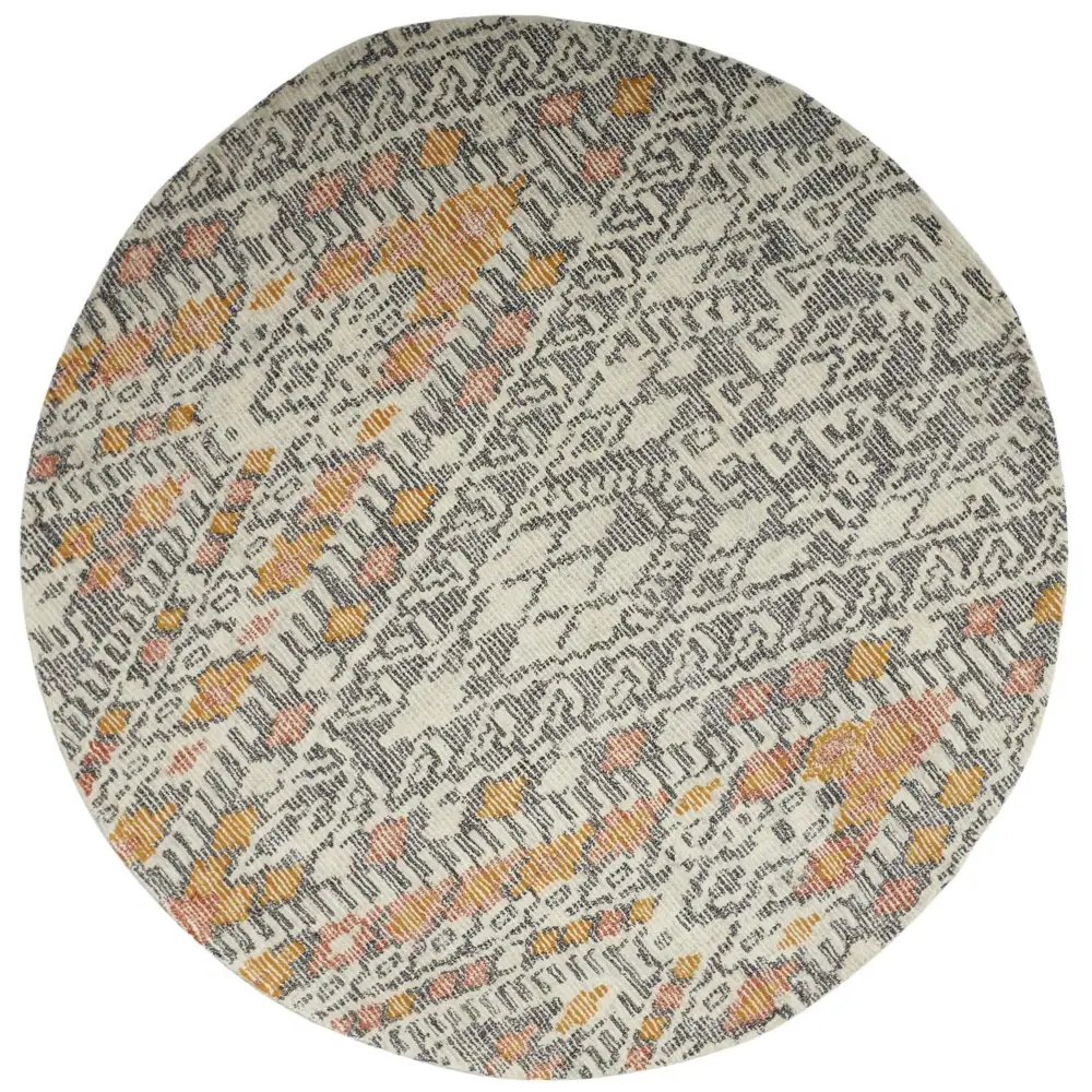 Arazad Tribal Style Tufted - Gray / Orange / Round / 8’ x 8’