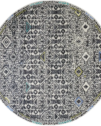 Arazad Tufted Tribal Pattern - Gray / Black / Round / 8’ x 