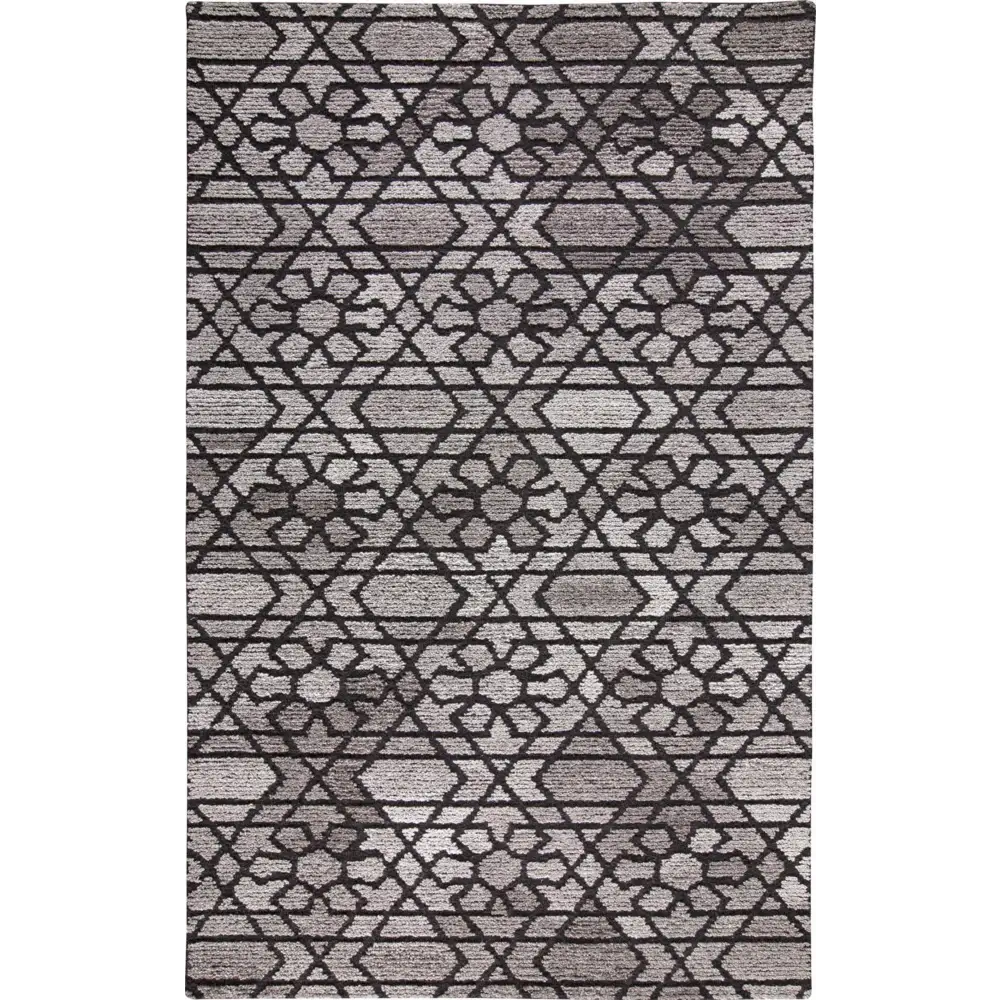 Asher Geometric Floral Wool - Gray / Black / Rectangle / 2’ 