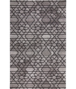 Asher Geometric Floral Wool - Gray / Black / Rectangle / 2’ 