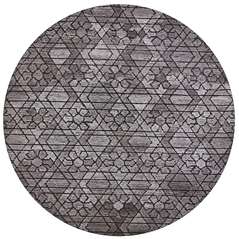 Asher Geometric Floral Wool - Gray / Black / Round / 8’ x 8’