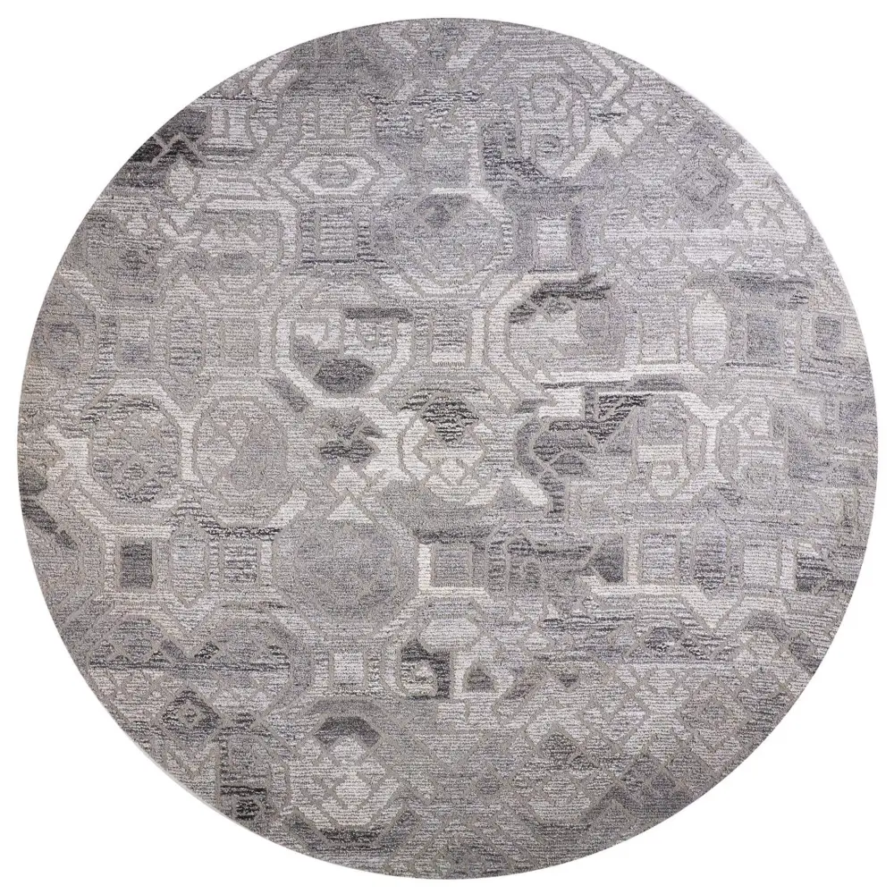 Asher Lustrous Geometric Wool - Gray / Round / 8’ x 8’ Round