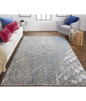 Azure Abstract Feather Rug - Area Rugs