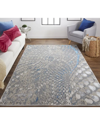 Azure Abstract Feather Rug - Area Rugs