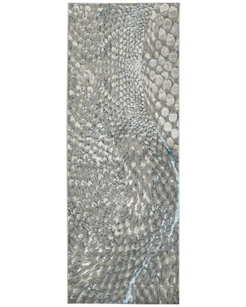 Azure Abstract Feather Rug - White / Silver / Runner / 2’-10