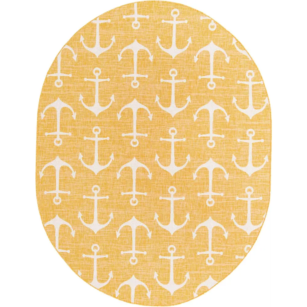 Beach/nautical outdoor coastal ahoy rug - Yellow / 7’ 10 x