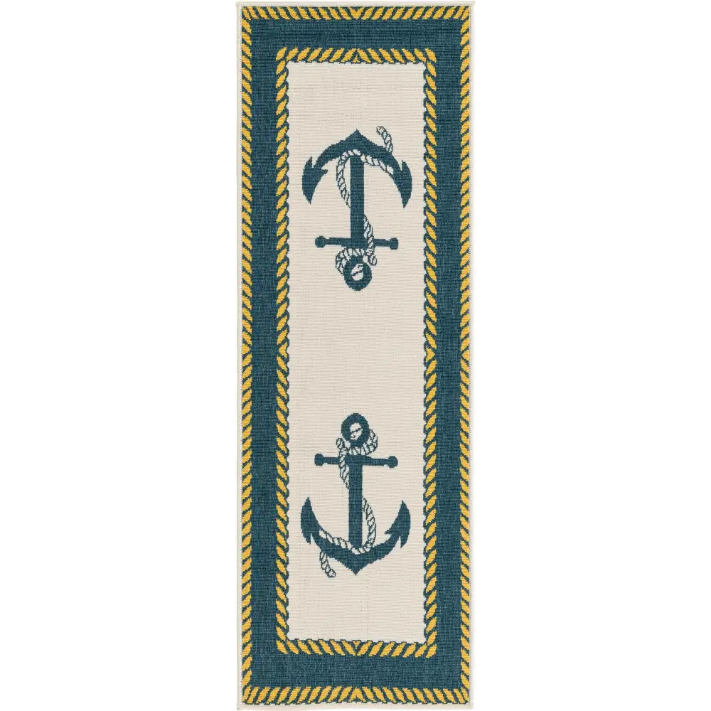 Beach/nautical outdoor coastal anchor rug - Ivory / 2’ x 6’