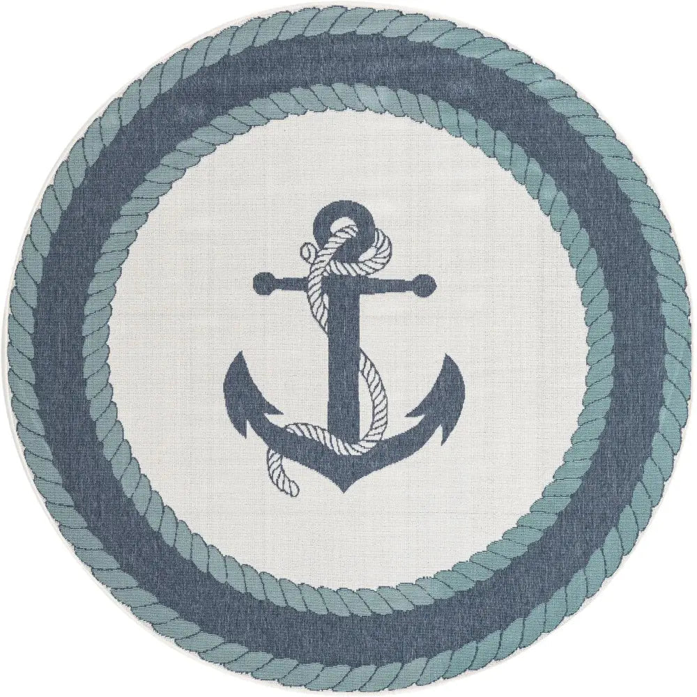Beach/nautical outdoor coastal anchor rug - Navy Blue / 7’ 1