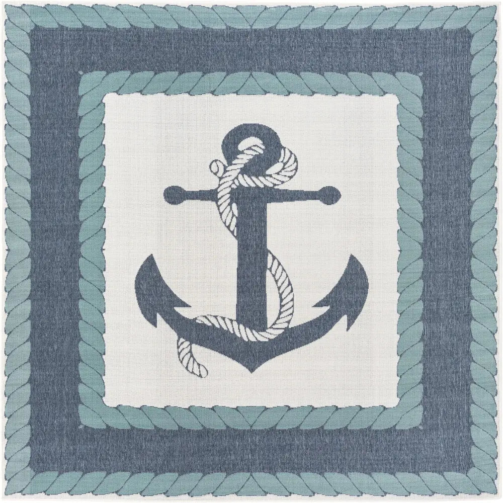 Beach/nautical outdoor coastal anchor rug - Navy Blue / 7’