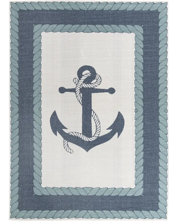 Beach/nautical outdoor coastal anchor rug - Navy Blue / 9’ x