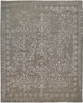 Bella High/Low Floral Wool Rug - Gray / Silver / Rectangle /