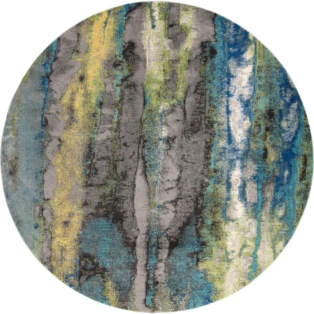 Brixton Contemporary Oil Slick Rug - Teal / Round / 8’ x 8’ 