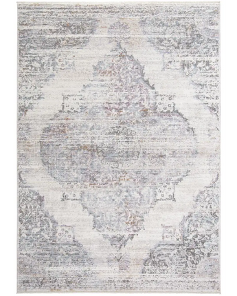Cecily Luxury Distressed Medallion Rug - White / Gray / 