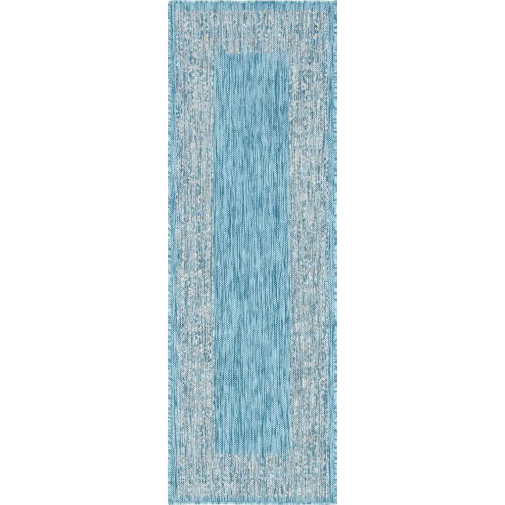 Contemporary outdoor border floral border rug - Aqua / 2’ x