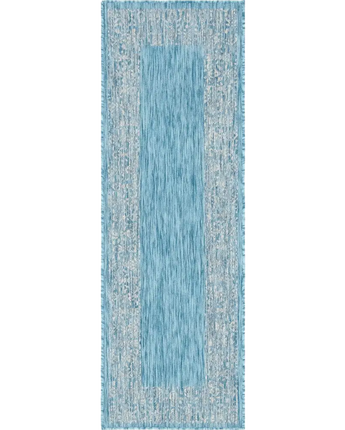 Contemporary outdoor border floral border rug - Aqua / 2’ x