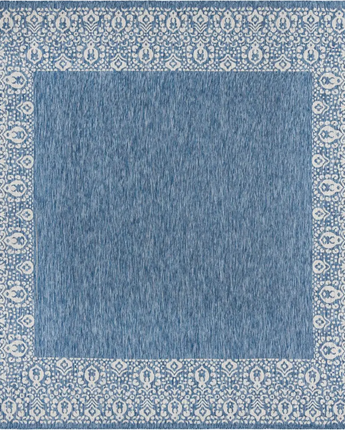 Contemporary outdoor border floral border rug - Blue / 10’ 8