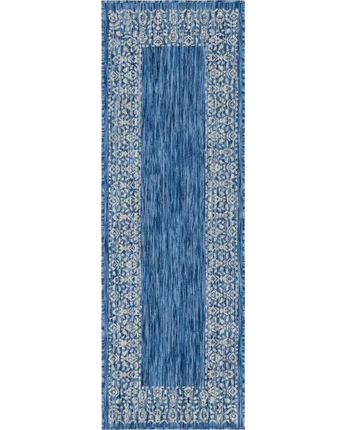 Contemporary outdoor border floral border rug - Blue / 2’ x