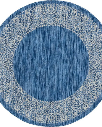 Contemporary outdoor border floral border rug - Blue / 4’ 1