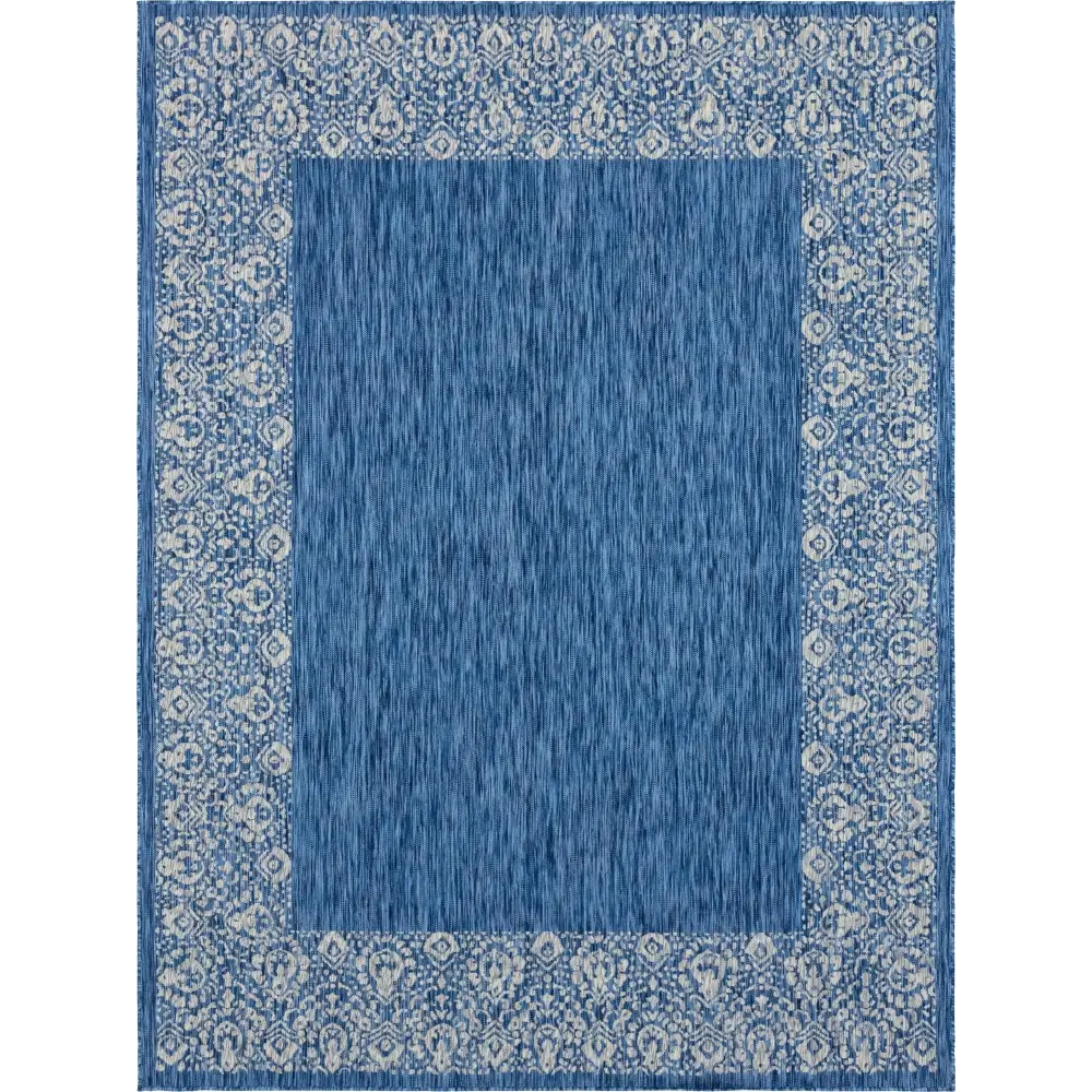 Contemporary outdoor border floral border rug - Blue / 9’ x