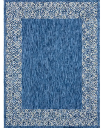 Contemporary outdoor border floral border rug - Blue / 9’ x