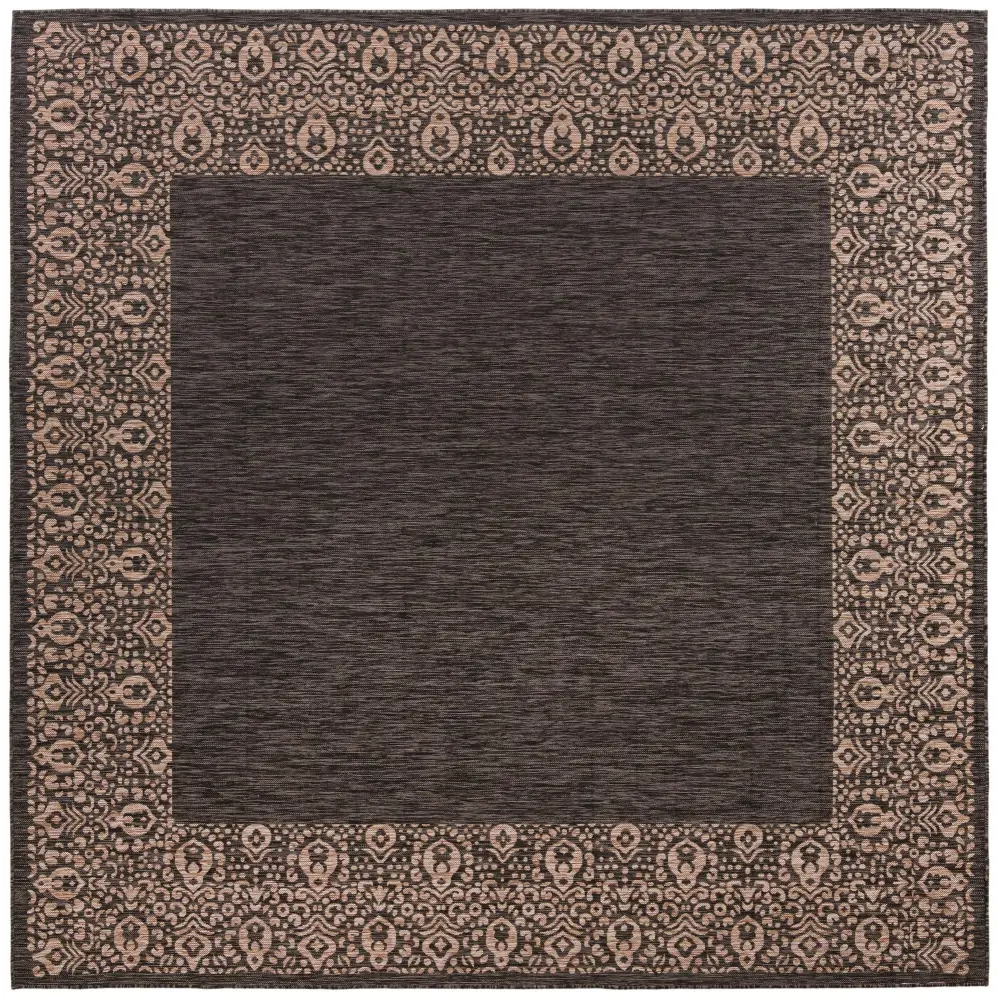 Contemporary outdoor border floral border rug - Charcoal