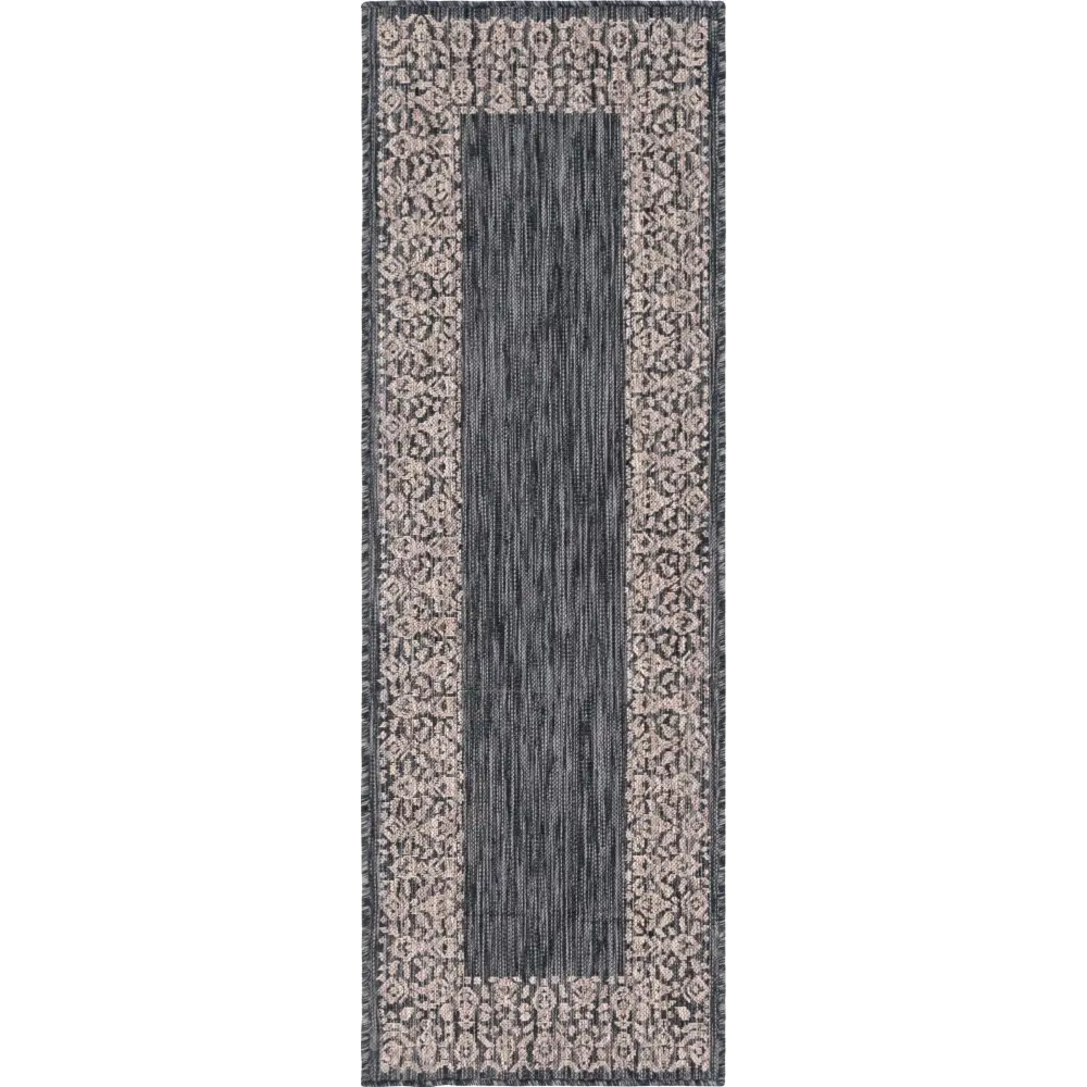 Contemporary outdoor border floral border rug - Charcoal
