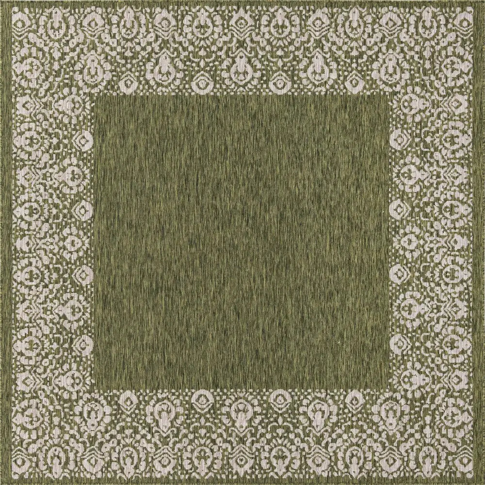 Contemporary outdoor border floral border rug - Green / 7’