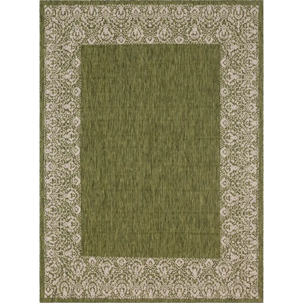 Contemporary outdoor border floral border rug - Green / 9’ x