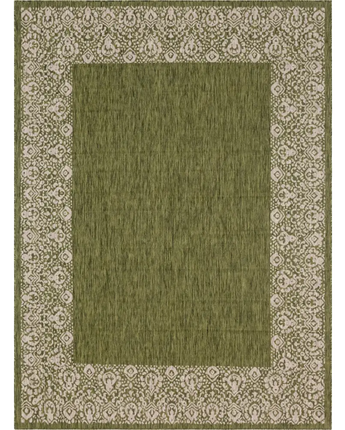 Contemporary outdoor border floral border rug - Green / 9’ x