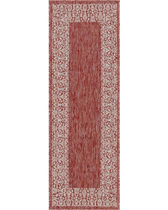 Contemporary outdoor border floral border rug - Rust Red /