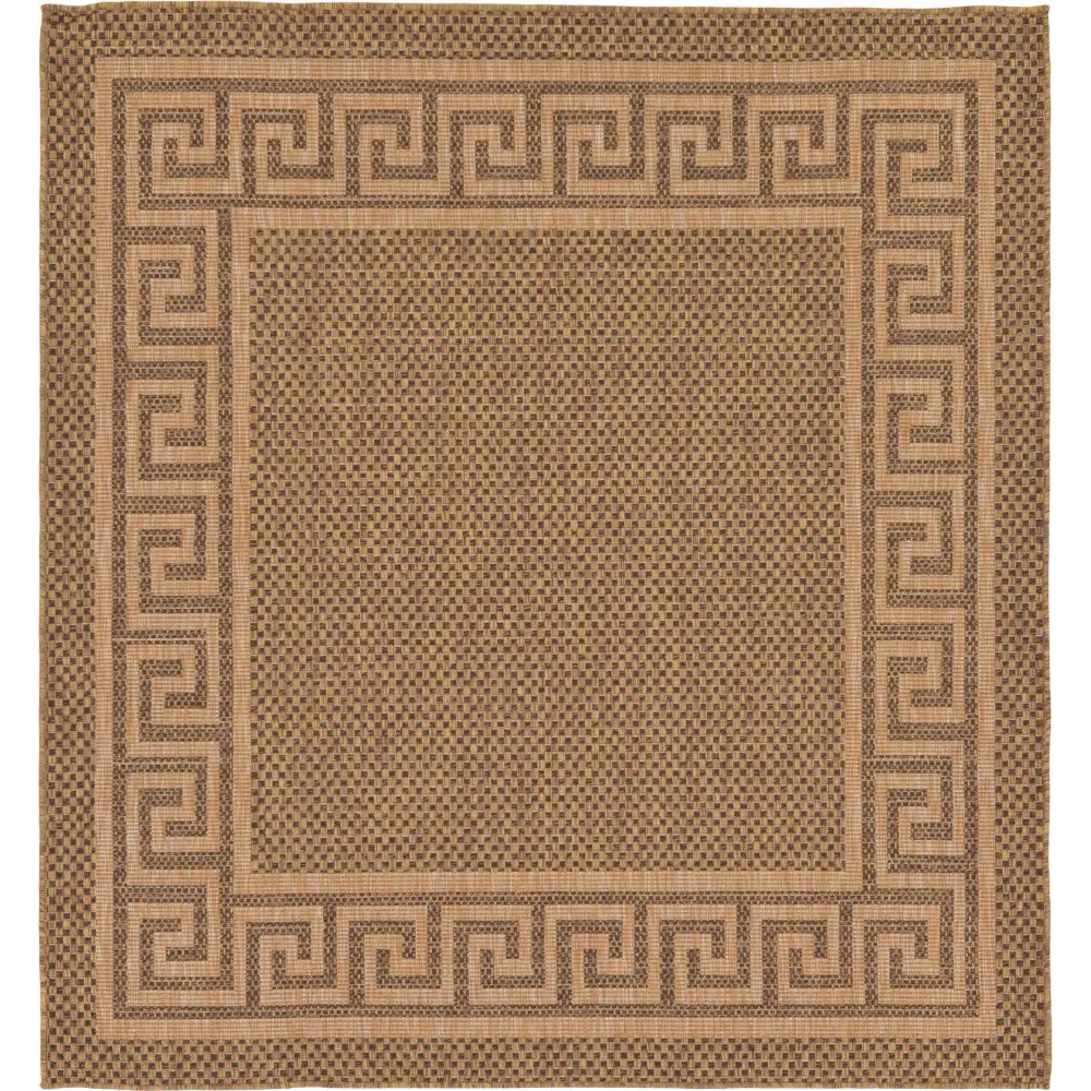 Contemporary outdoor border greek key rug - Brown / 5’ 4 x