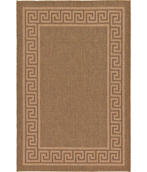 Contemporary outdoor border greek key rug - Brown / 7’ 1 x