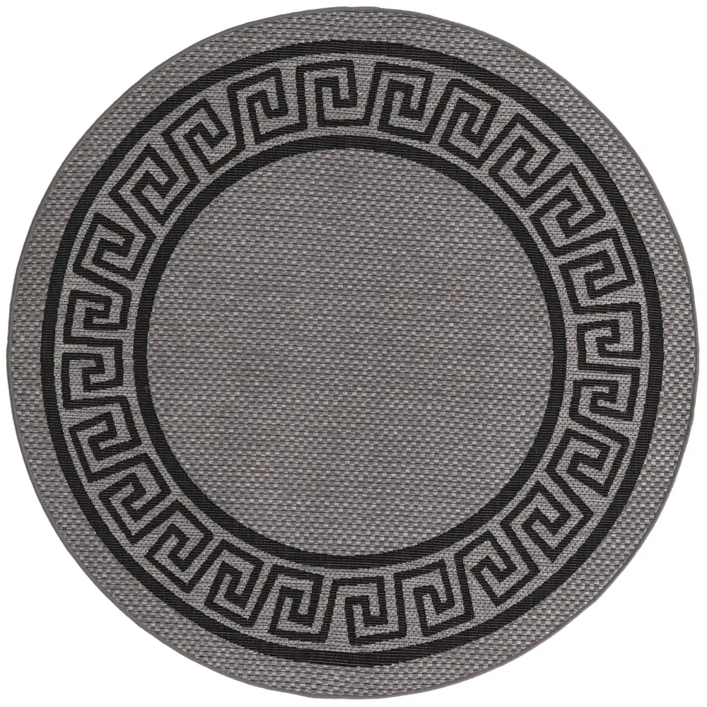 Contemporary outdoor border greek key rug - Gray / 6’ x 6’ /