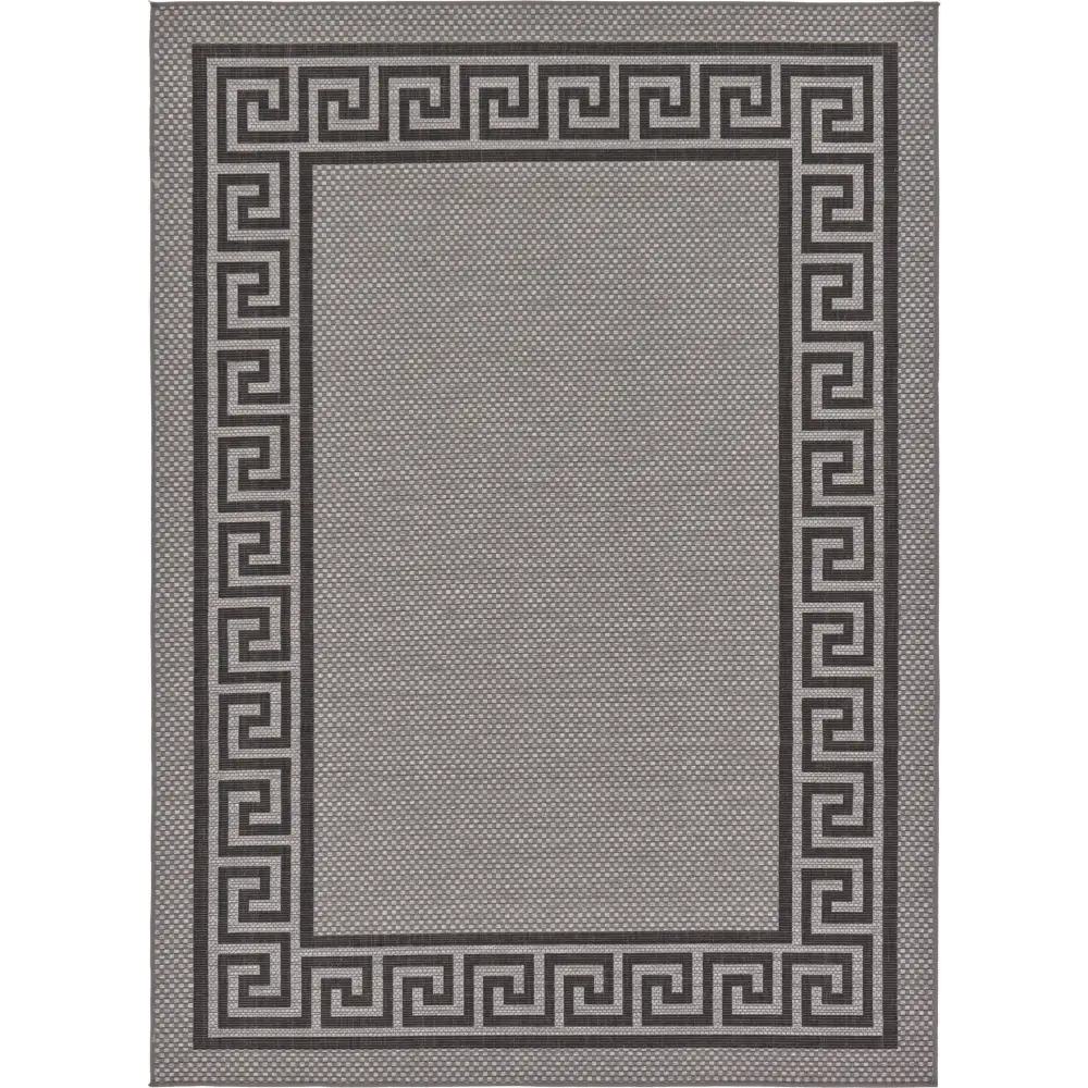 Contemporary outdoor border greek key rug - Gray / 7’ x 10’