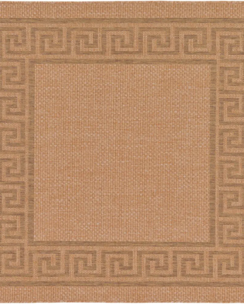 Contemporary outdoor border greek key rug - Light Brown / 5’