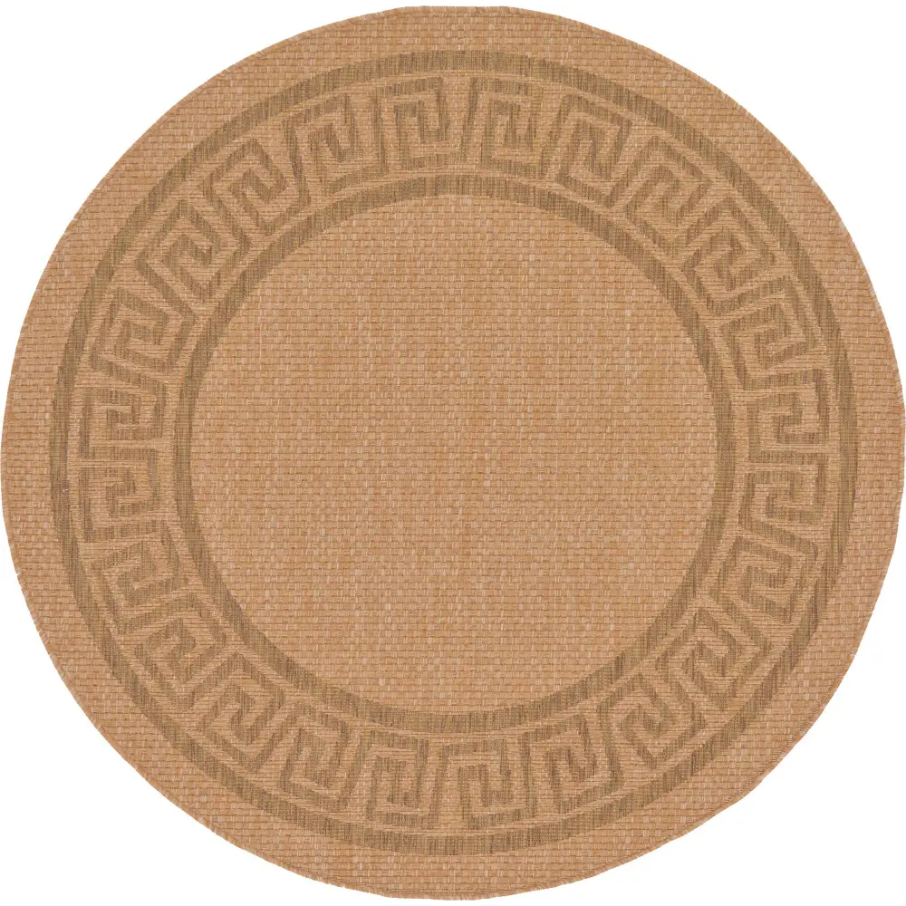 Contemporary outdoor border greek key rug - Light Brown / 6’