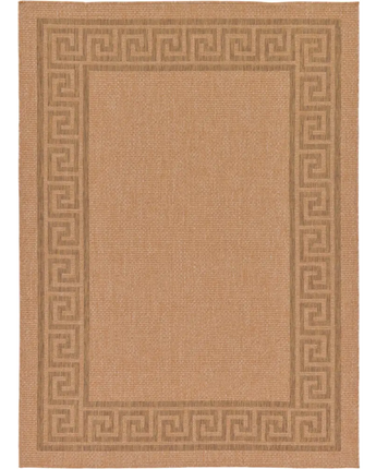 Contemporary outdoor border greek key rug - Light Brown / 7’